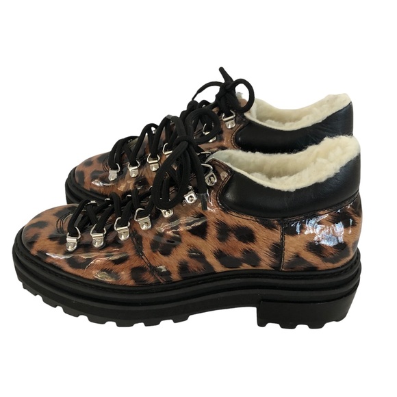 Schutz Lucille Leopard Print Faux Shearling Lined Platform Ankle Boot Size 9 - Picture 3 of 10